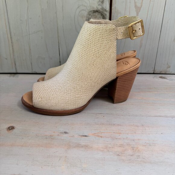 UGG AUDREY EXOTIC EMBOSSED LEATHER PEEP TOE SHOES - Picture 1 of 7